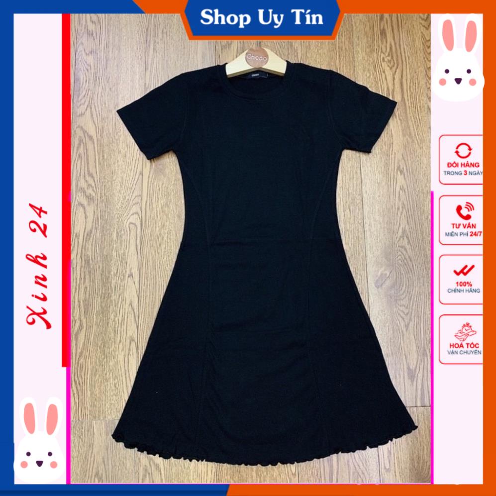 Đầm Nữ Body Đen Viền Bèo Váy Cộc Tay Xinh 24 Chất Thun Gân Dáng Ngắn thiết kế xinh xắn | BigBuy360 - bigbuy360.vn