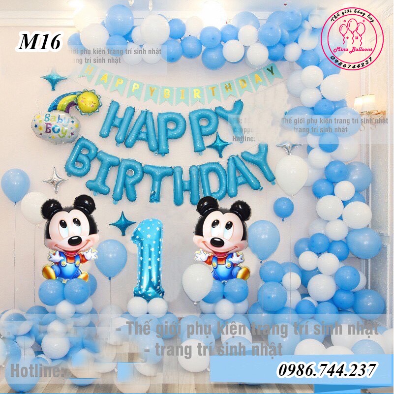 Set Bóng Trang Trí Sinh Nhật Happy Birthday Hình Chuột Mickey