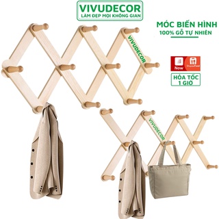 Móc treo quần áo gắn tường bằng gỗ vivudecor, móc treo tường biến hình 10 nhánh và 11 nhánh siêu dính siêu chịu lực