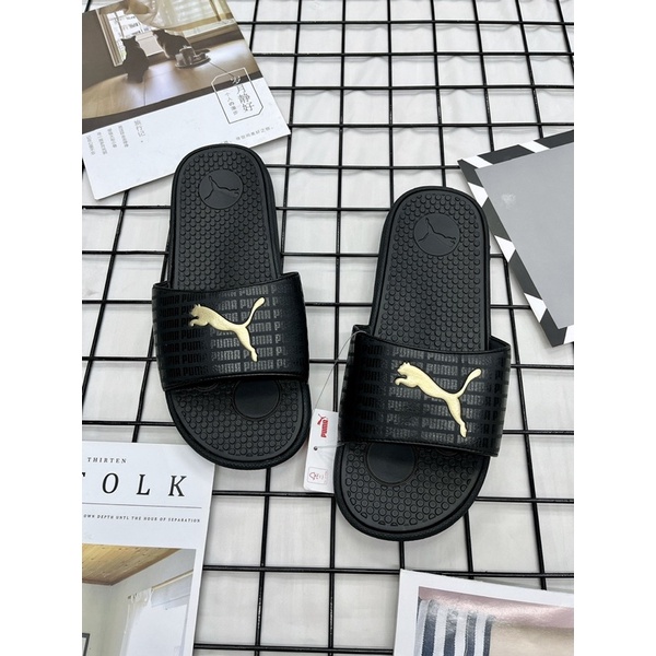 [CHÍNH HÃNG] DÉP PUMA COOL CAT ECHO ĐEN GOLD SLIDE SANDAL - DÉP QUAI NGANG SIÊU ÊM