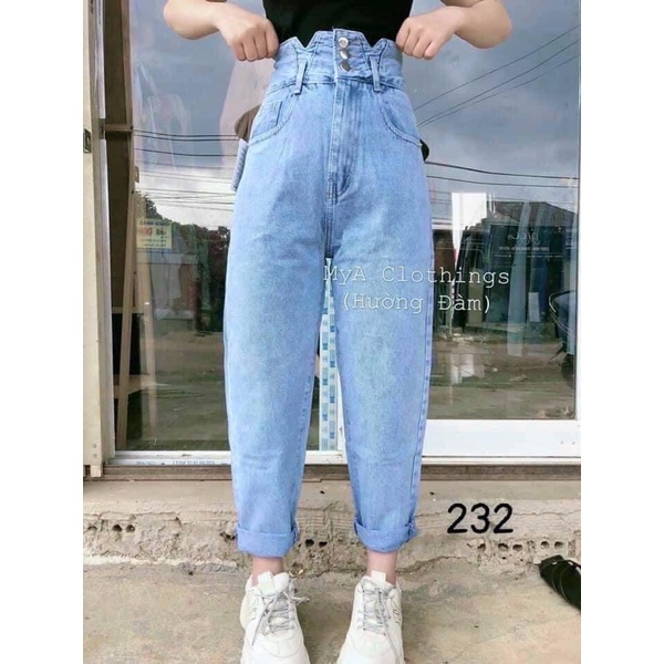 Quần bò Baggy lưng cao 3 cúc xẻ hot hit