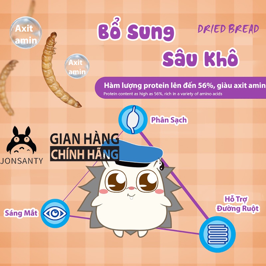 Thức ăn nhím kiểng mọi lứa tuổi giàu dinh dưỡng, đồ ăn nhím cảnh proteincao cho hãng JONSANTY hộp 500gr CST788