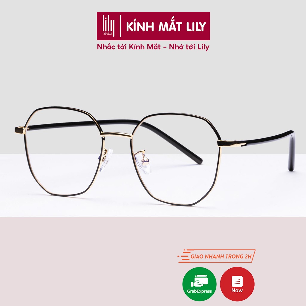 Gọng kính cận nam nữ Lilyeyewear mắt vuông kim loại thanh mảnh dễ đeo 72287