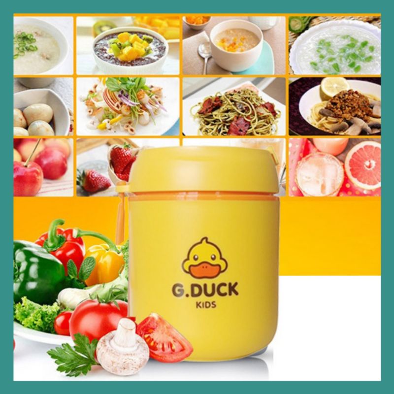 (CHÍNH HÃNG LOẠI 1) Bình ủ cháo cho bé, ca ủ cháo vịt vàng, ba lớp cách nhiệt, loại lớn 500ml, ủ cháo, tặng kèm muỗng