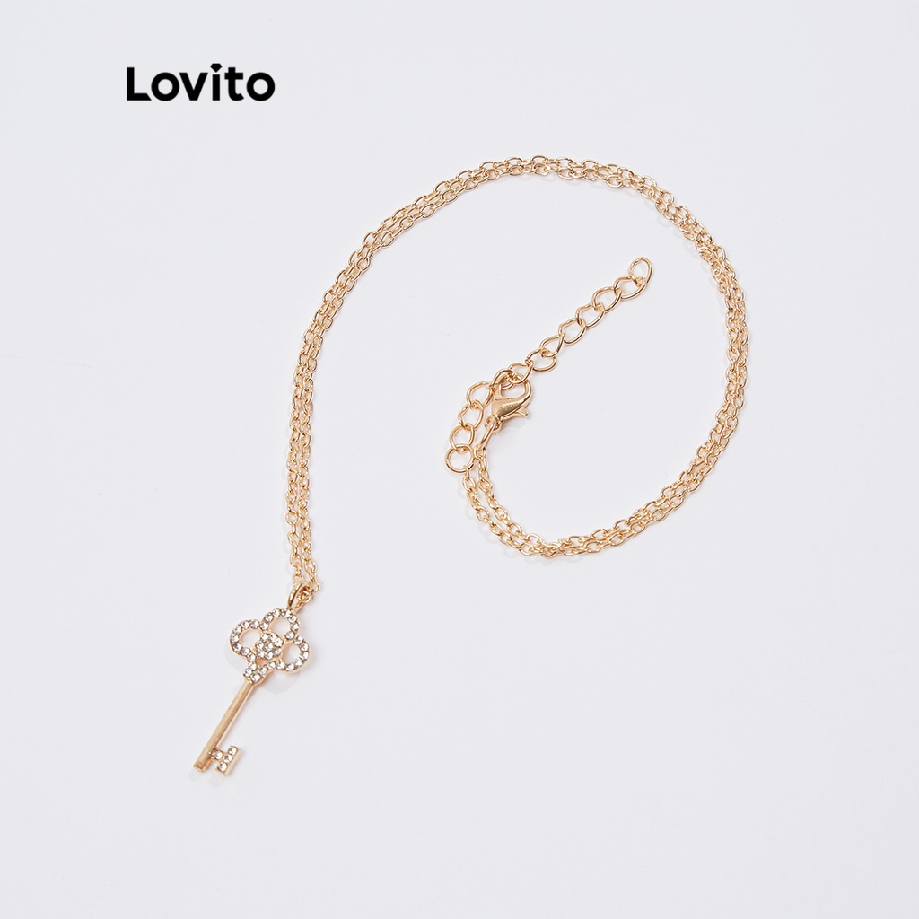 Vòng cổ Lovito đính đá hình chìa khóa phong cách thường ngày L18M134 (màu vàng)