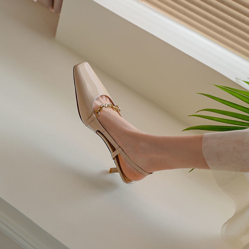 Oeggeo shop Xăng đan Cao Gót Hở Mũi Có Khóa Cài Phía Trước Cho Nữ