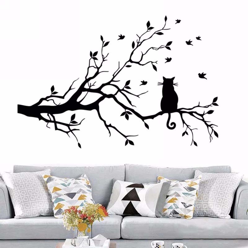 Sticker Dán Tường Tự Dính Họa Tiết Mèo Đen Đa Năng Kích Thước 58x38cm Trang Trí Phòng Khách / Phòng Ngủ
