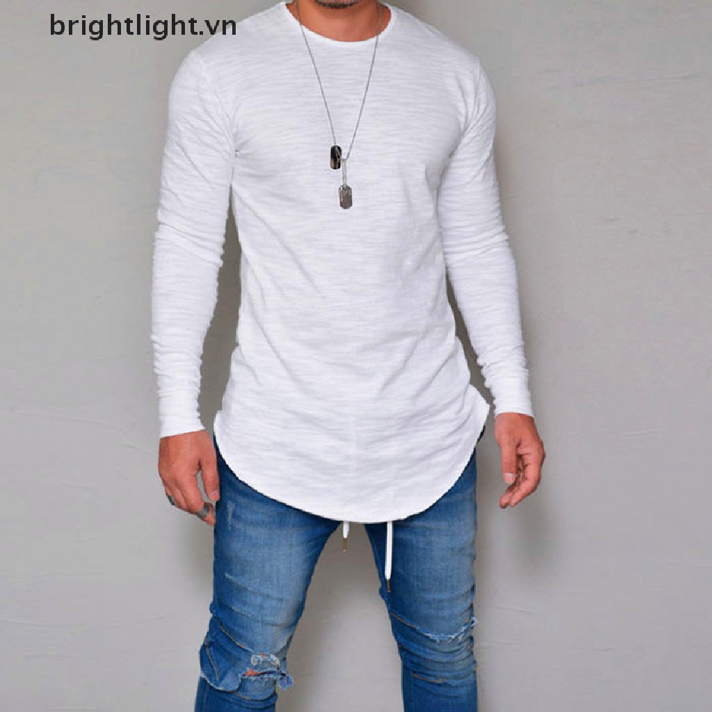 [brightlight] Áo Thun Dài Tay Ôm Dáng Viền Cong Tập Gym Cho Nam