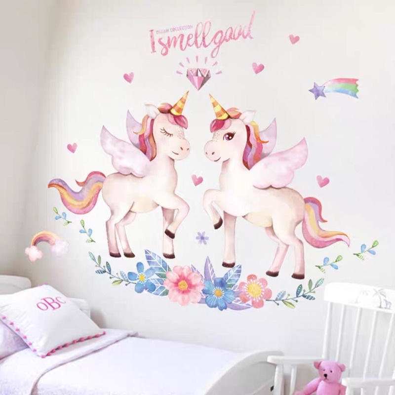 Tranh dán tường, Decal dán tường đôi ngựa poly