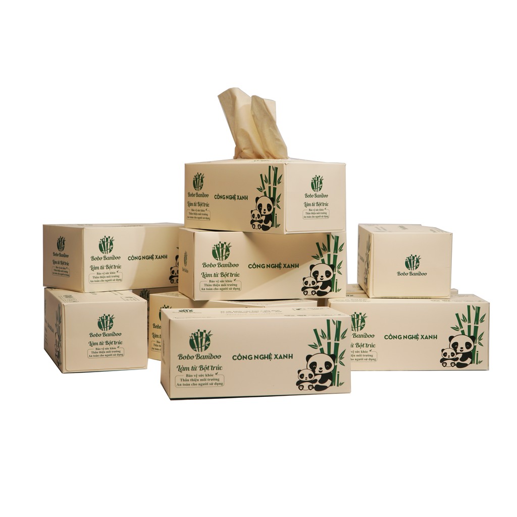 10 Hộp Giấy Gấu Trúc Bobo Bamboo Cao Cấp 100 tờ/hộp Siêu Dai