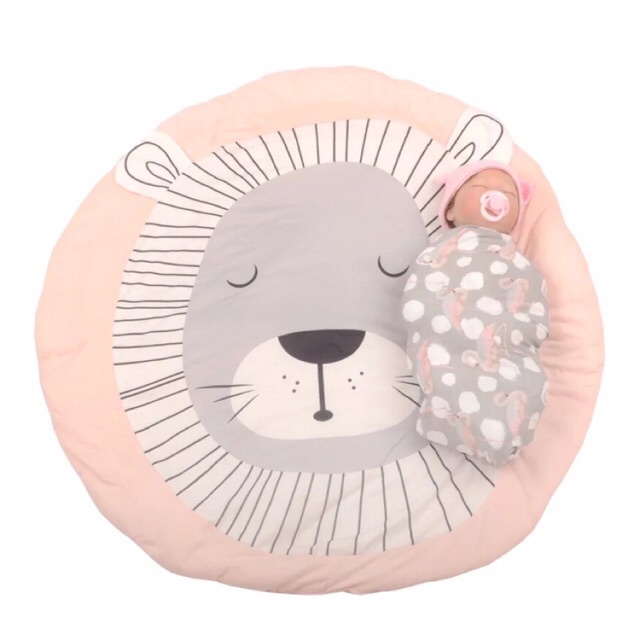 Thảm tròn hình thú cho bé nằm chơi, thảm tròn chất liệu cotton mềm mại - Monnie Kids