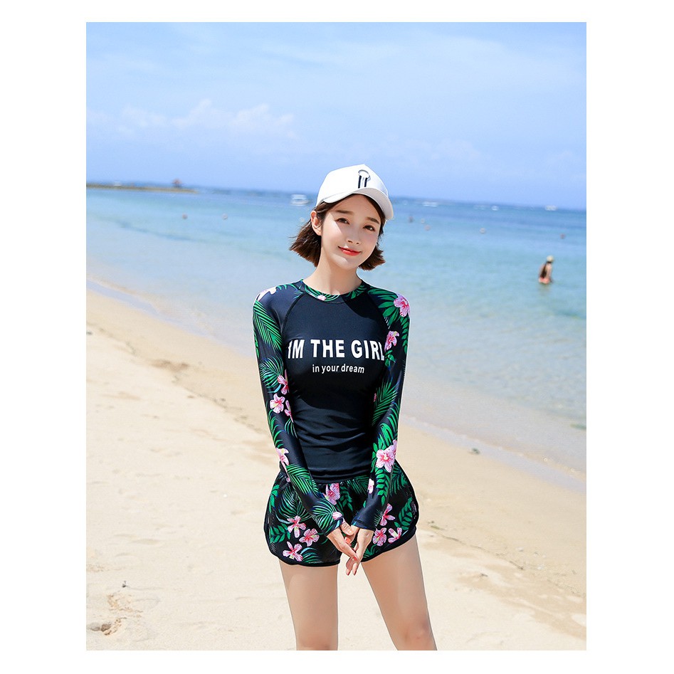 Đồ bơi nữ đẹp dài tay kiểu quần 2 lớp phối bông xinh cực | BigBuy360 - bigbuy360.vn