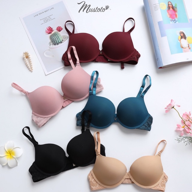Áo Lót Nữ Mút Vừa Dày 2cm Có Gọng Nâng Ngực Trơn Phối Ren Flex Magnolia
