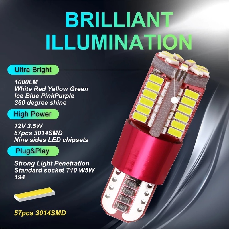Đèn Led T10 168 192 W5W 57 SMD Siêu Sáng Cho Xe Hơi