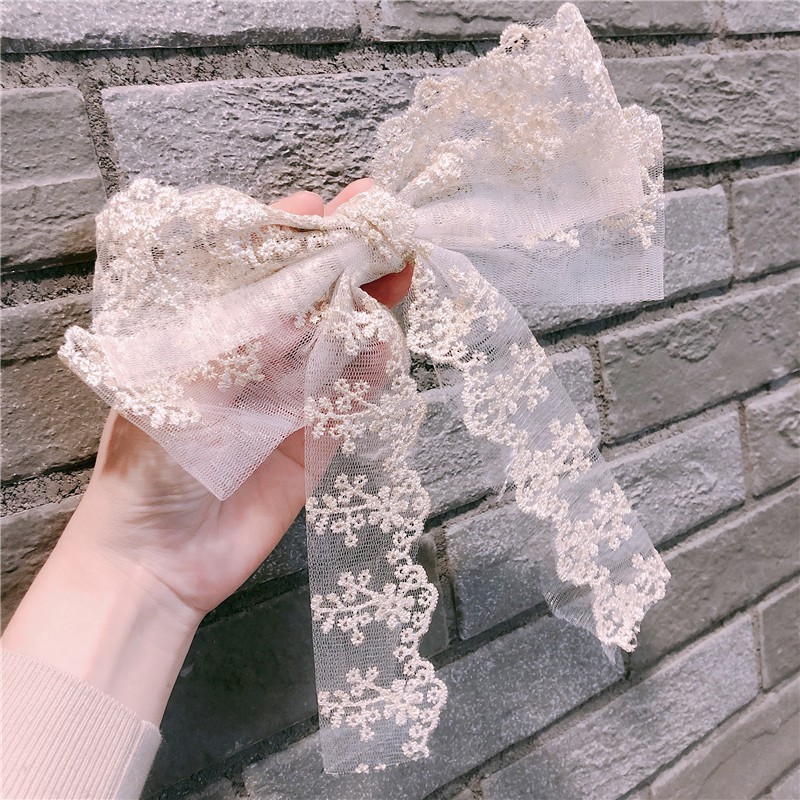 Kẹp tóc nơ, cặp tóc vải ren phối nơ xinh xắn - tiemcuaxu