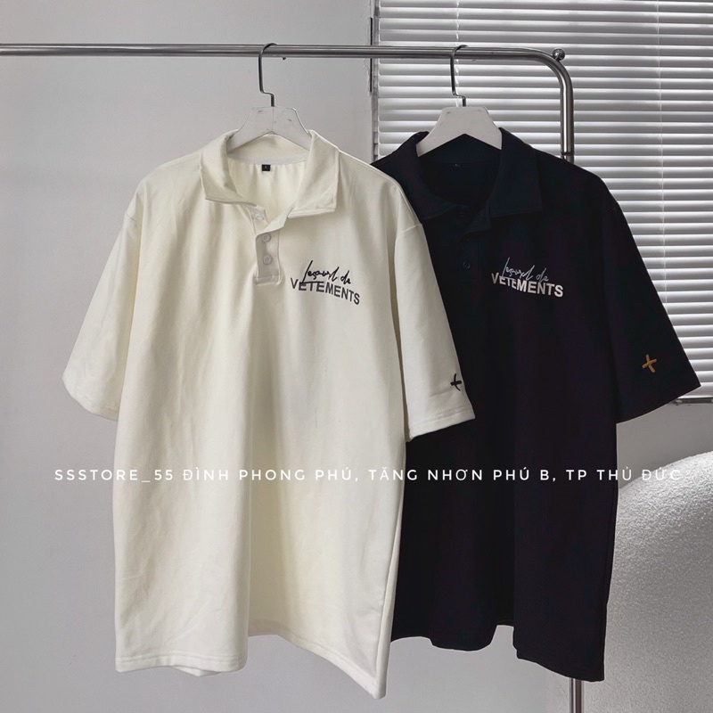 Áo thun polo VETEMENTS 2 màu form rộng unisex nam nữ