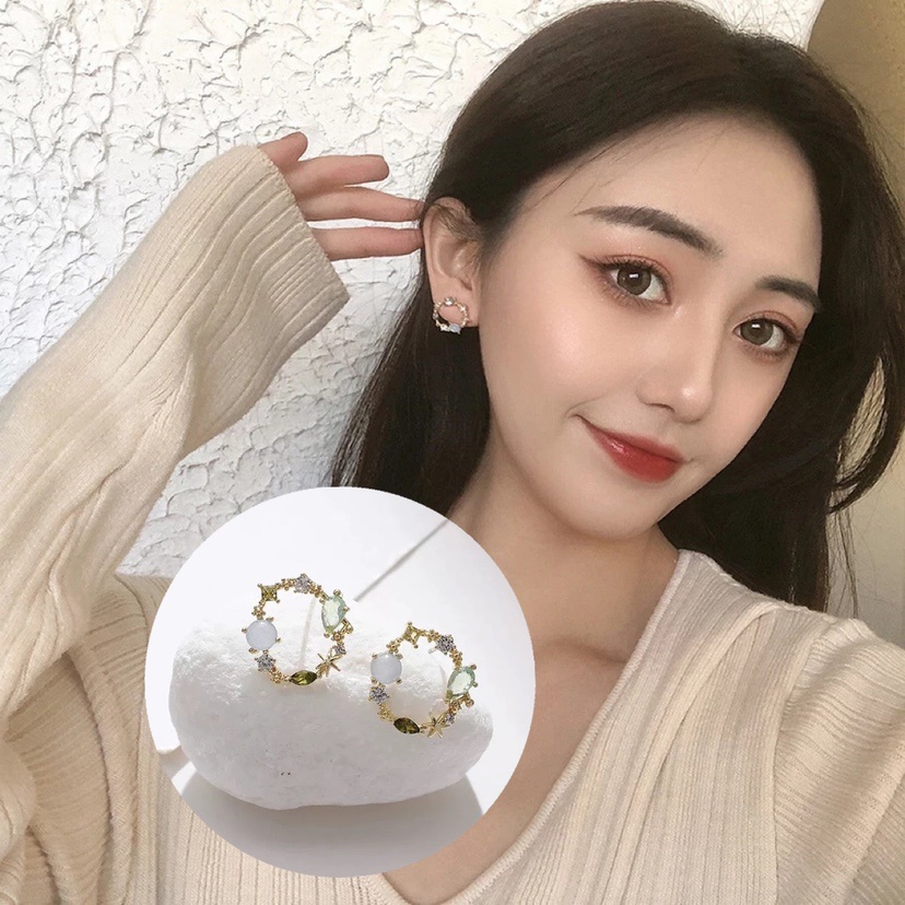 Khuyên Tai/Vòng Hoa Đính Đá Kim Cương Tròn/Tròn Thời Trang