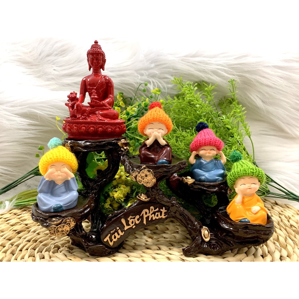 Full Set Tượng Phật Thích Ca + Đế Tượng Tài Lộc Phát + Chú Tiểu Nón Len
