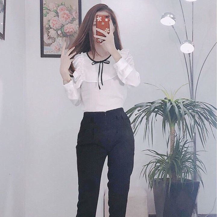 Áo Sơ Mi Nữ kiểu Vai Bèo Phối Nơ Thiết Kế Ngọt Ngào Cho Phái Nữ