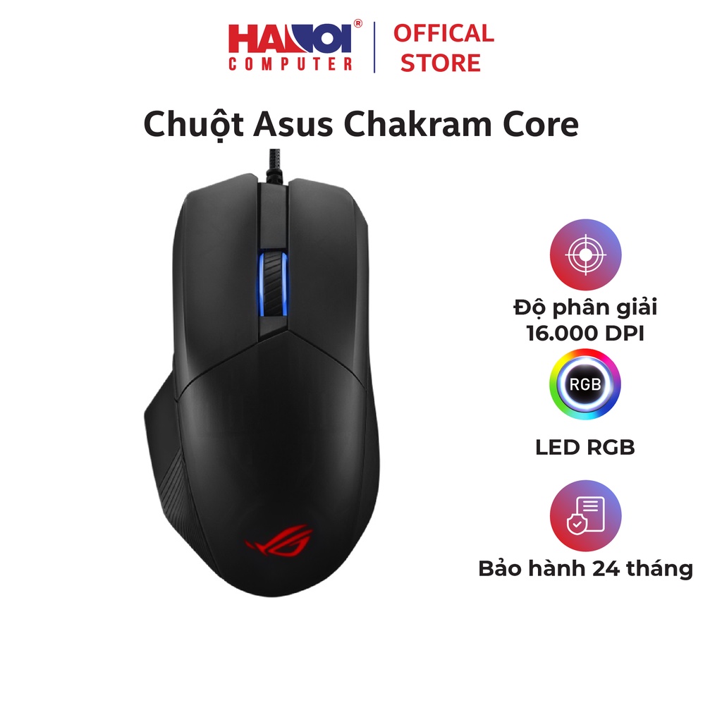 Chuột chơi game Asus ROG Chakram Core (P511) (USB/RGB/Đen), Phím Joystick Analog có thể tháo rời