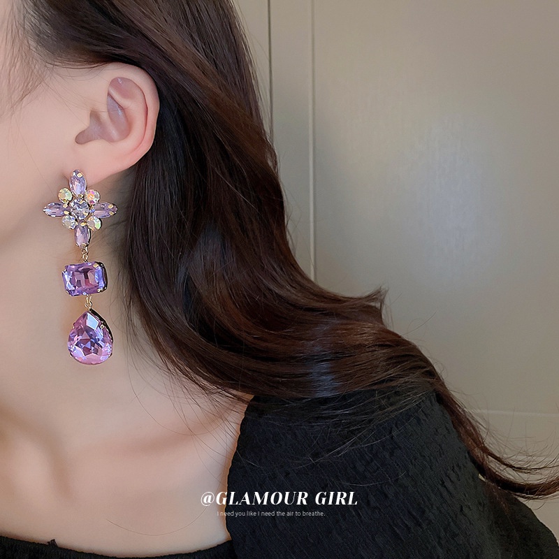 Bông Tai Mạ Bạc Hình Giọt Nước Đính Kim Cương Sang Trọng Phong Cách Âu Mỹ