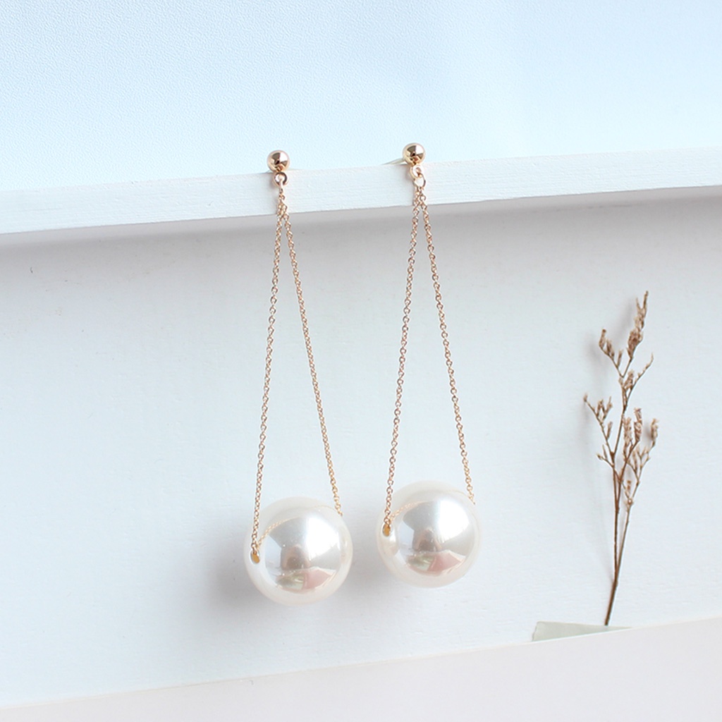 Đôi Bông Tai Dáng Dài Đính Ngọc Trai Nhân Tạo Thời Trang Cho Nữ