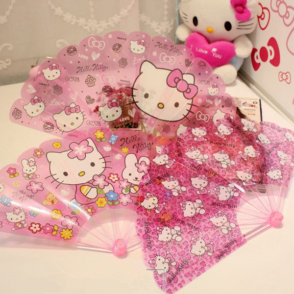 Quạt Xếp Mini Cầm Tay Họa Tiết Hoạt Hình Hello Kitty Chuột Mickey