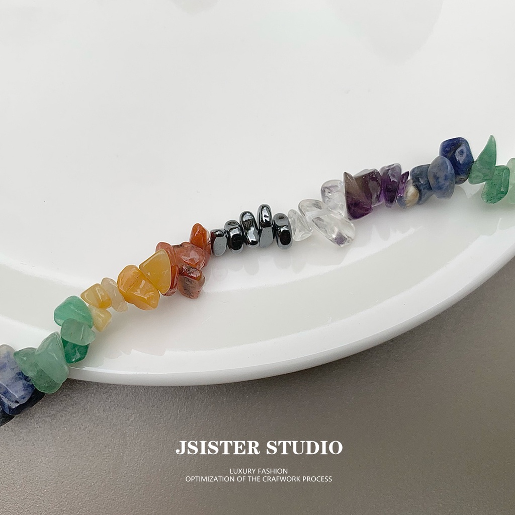 Vòng Cổ Xâu Hạt Đá Tự Nhiên Nhiều Màu Sắc Ngọt Ngào Cá Tính