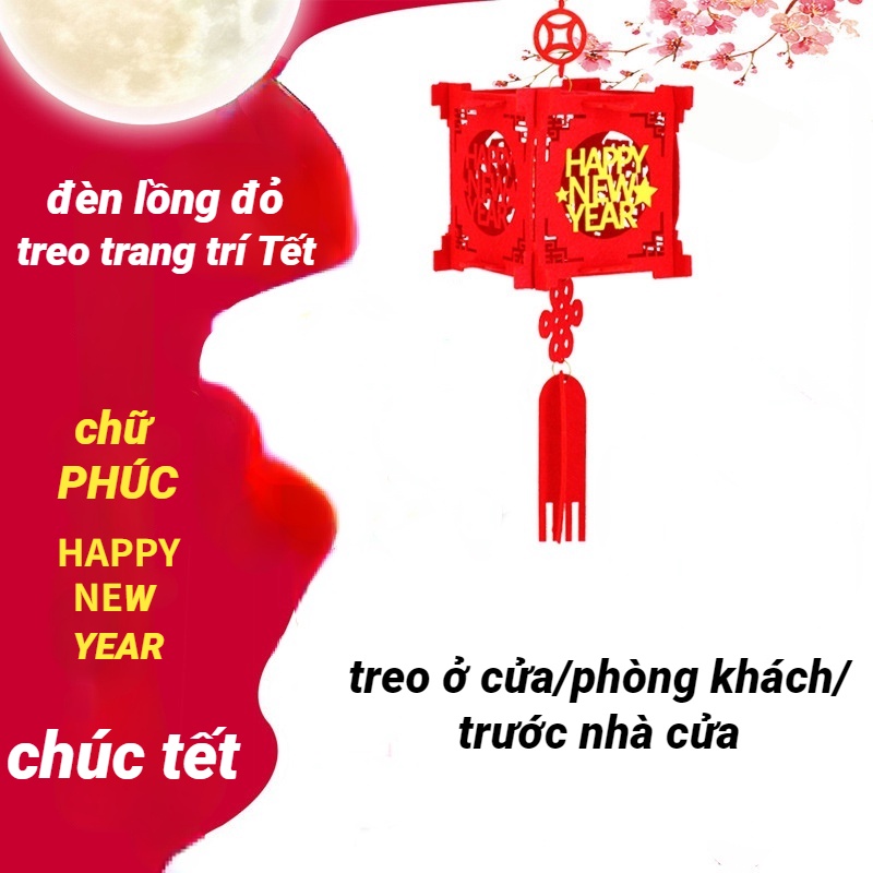 Đèn Lồng Đỏ Chữ Phúc/HAPPY NEW YEAR Treo Ở Phòng Cách/Nhà Cửa/Trước Cửa/Ngoài Trời Trang Trí Mừng Tết