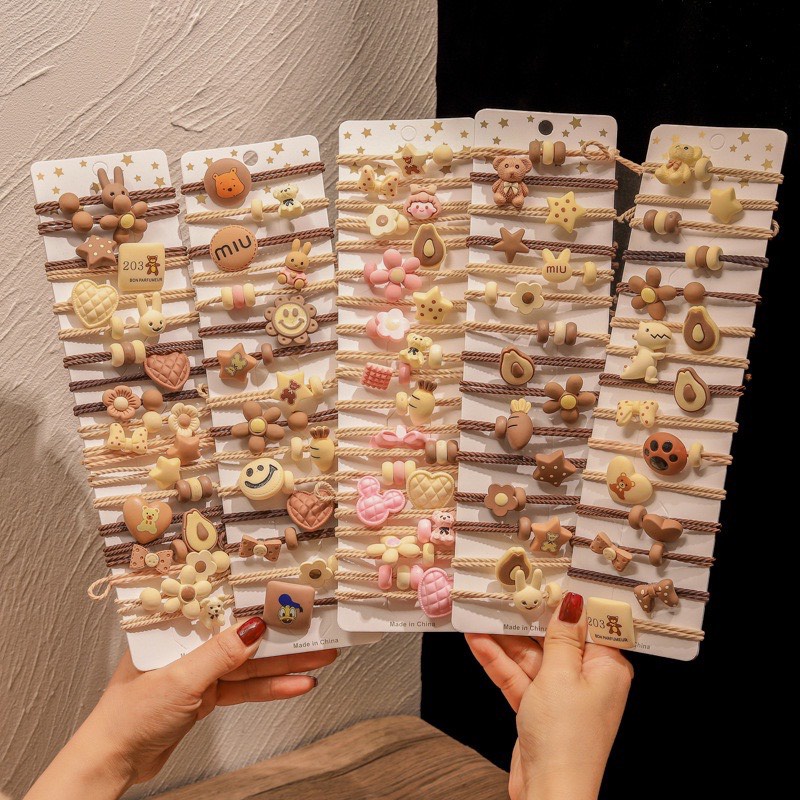 Set 15 Dây Buộc Tóc Gấu Nâu