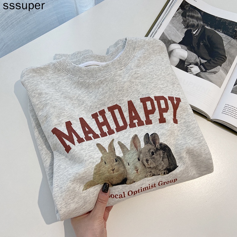 Áo sweater cổ tròn chất liệu cotton mỏng in hình dành cho nữ 6535