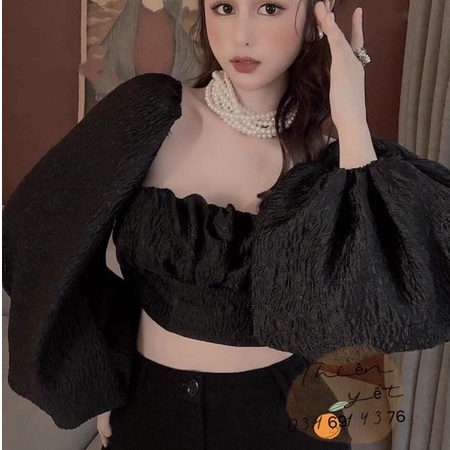 Áo kiểu croptop XỐP tiểu thư tay phồng cột nơ  chất xốp xịn nữ - Thiên Yết