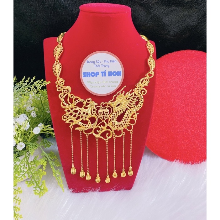 Dây chuyền cưới chạm hình rồng phụng mạ vàng 24 cao cấp mẫu mới về cực đẹp ( dây chuyền lớn )