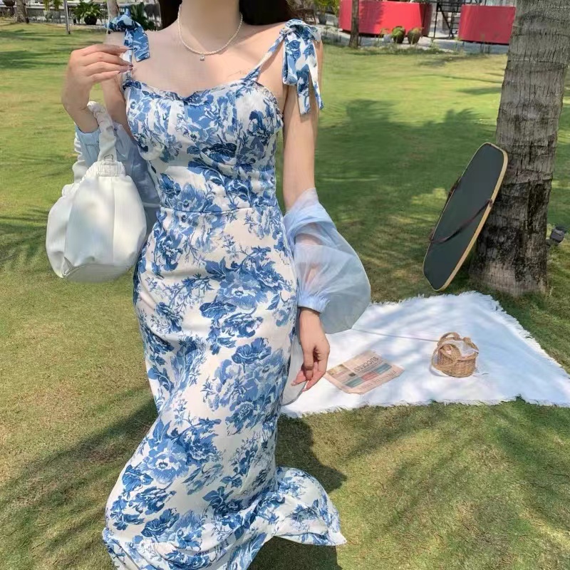 Beryl🌻Đầm🍄Váy xanh hoa cổ điển kiểu Pháp