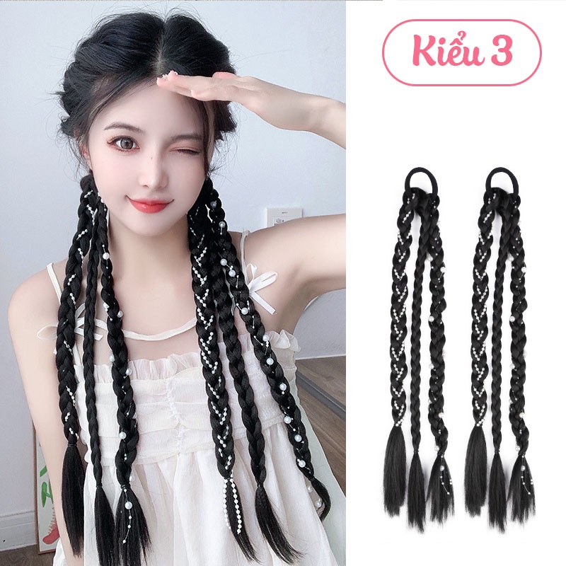 Tóc giả thắt bím phồng dài đẹp cho nữ Koty Beauty, tóc tết giả tạo kiểu thắt bính