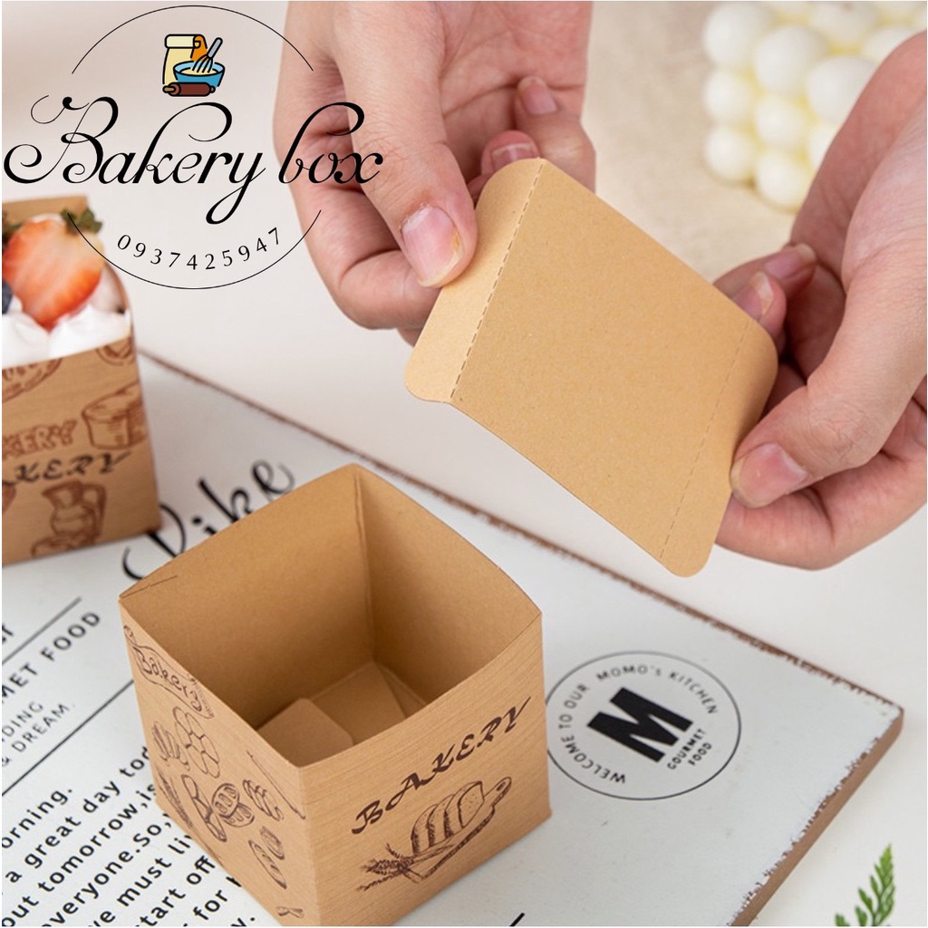 Set 50 | Cup Giấy Vuông Mini Màu Kraft Nướng Bánh