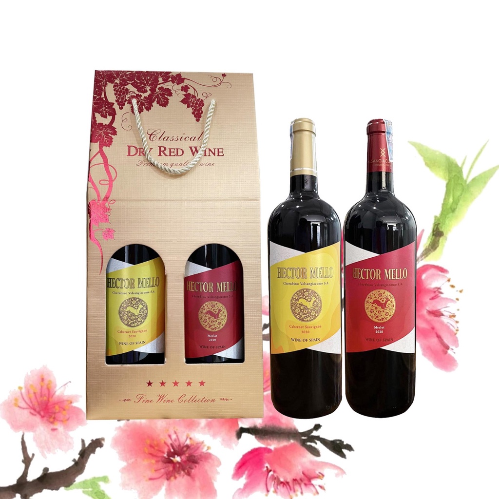 Hộp giấy 2 chai rượu vang Tây Ban Nha Hector Mello