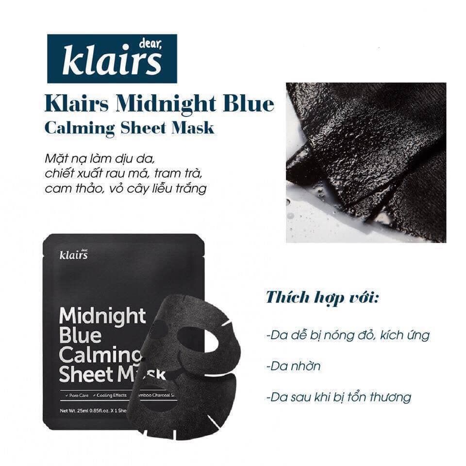 Mặt Nạ Klairs Làm Sạch & Dịu Mát Da 25ml Midnight Blue Calming Sheet Mask - Tic Medical Skincare