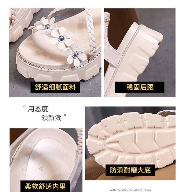[Sẵn 38 đen)SANDAL ULZZANG ĐÍNH HOA ÊM CHÂN, ĐẾ ĐINH 4 CM ẢNH THẬT