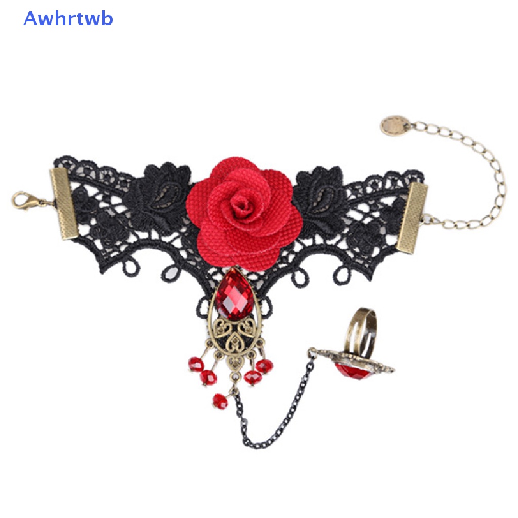 Awhrtwb Hot Vòng Tay Ren Hoa Hồng Đỏ Phong Cách Gothic Thanh Lịch Có Thể Điều Chỉnh Kích Thước Mới