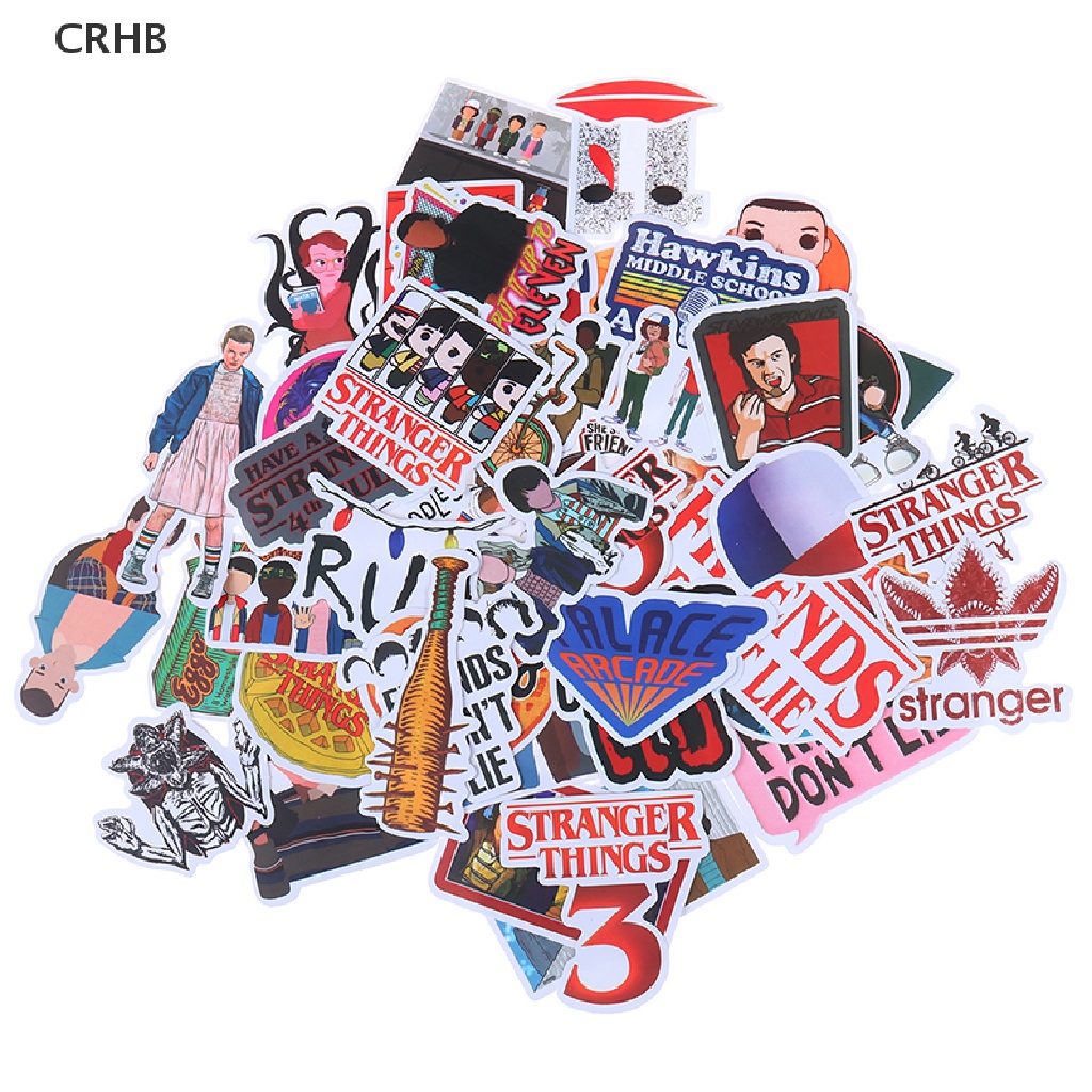 Bộ 50 Sticker Dán Trang Trí Ván Trượt / Laptop / Va Li Hình Stranger Things Mới