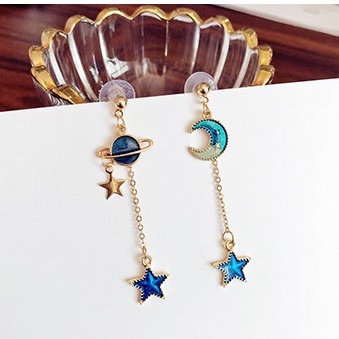 Khuyên Tai Bất Đối Xứng Hình Ngôi Sao Mặt Trăng Thời Trang