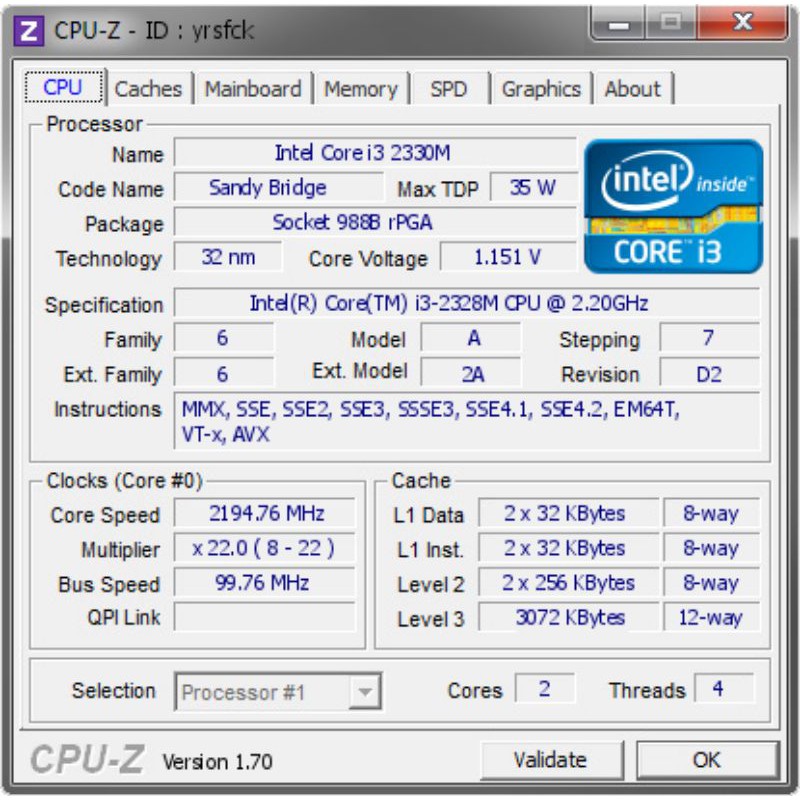 Chip laptop Core i3-2330M Zin 100%