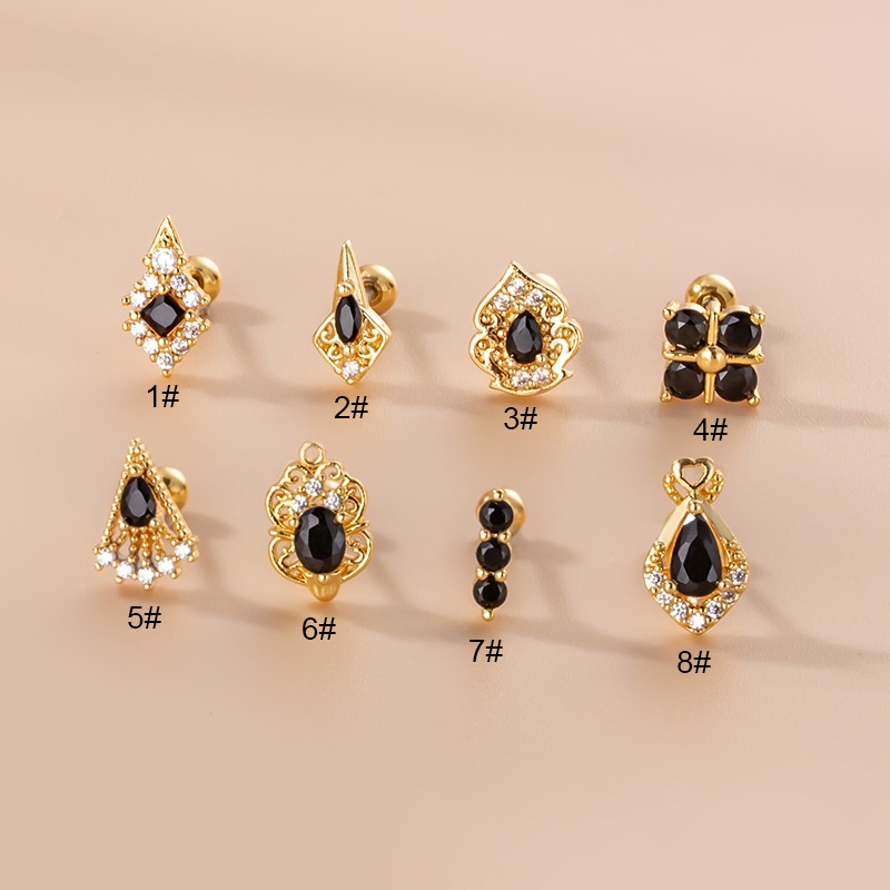 1 Khuyên Xỏ Sụn Tai Bằng Thép Đen Zircon 6mm 20Gauge