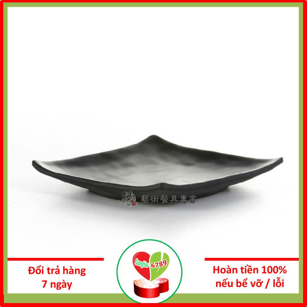 Đĩa Nhựa Vuông Đen, Dĩa Melamine Phíp Nhám Cao Cấp Đựng Bánh Ngọt Có Vân Đá WT4414- Duonghieu6789