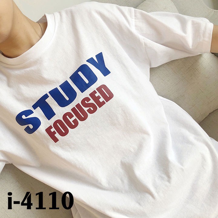 Áo thun tay lỡ in chữ study focused