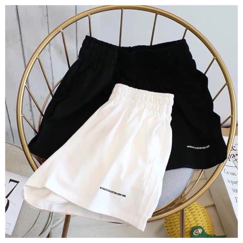 Quần Short Đũi Thêu Chữ Nhỏ Nữ [FREESHIP]  Shorts Đùi Ống Rộng, Sooc Cạp Chun Màu Trắng Đen,Sọt Ngắn Ulzzang