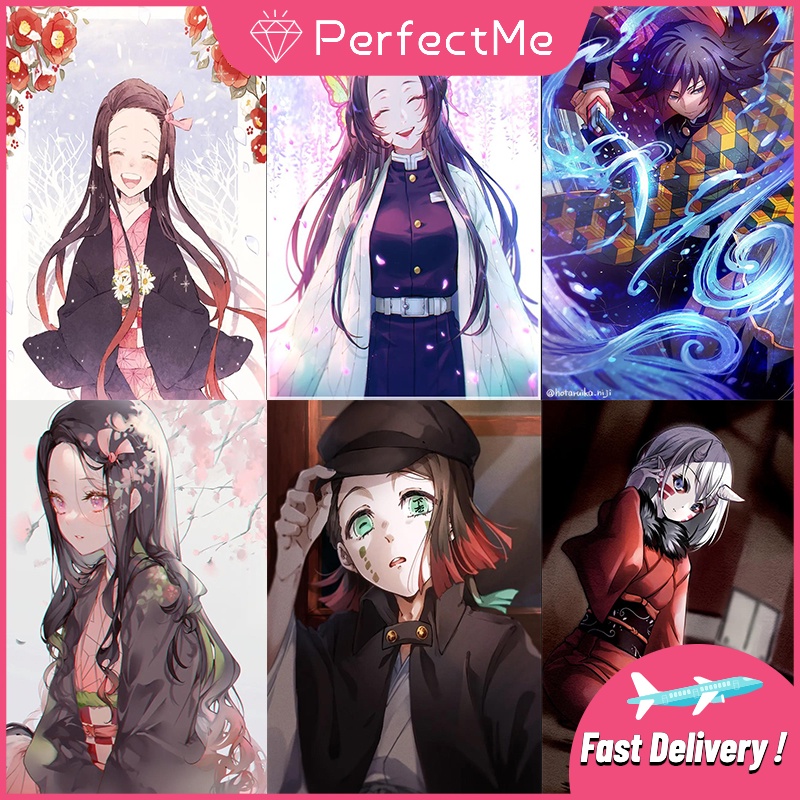 Tranh Đính Đá 5D Tự Làm Hình Anime Demon Slayer 30x40cm Trang Trí Tường Nhà