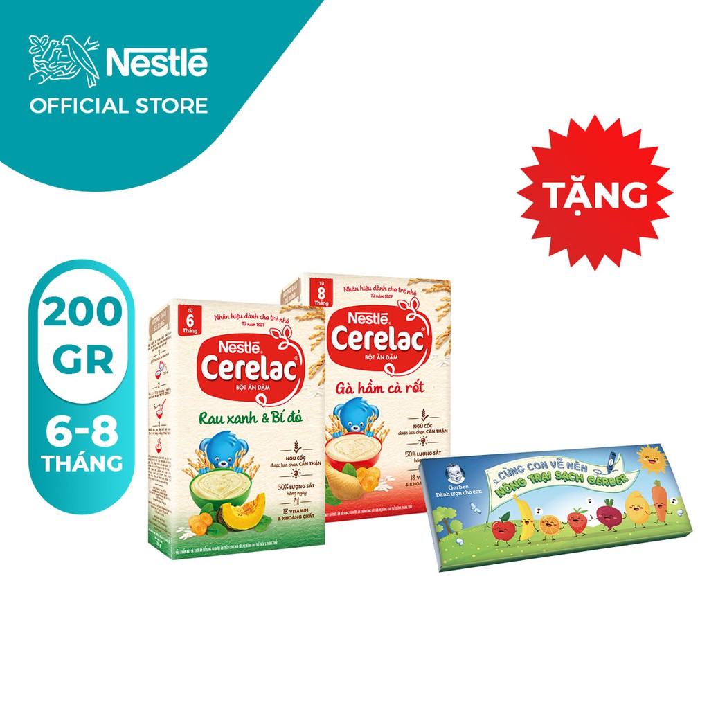 [Tặng bộ chì 24 màu]Combo 2 Hộp Bột Ăn Dặm Nestlé Cerelac Gà Hầm Và Rau Xanh Bí Đỏ 200g/Hộp