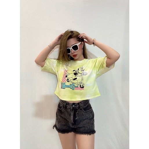 Áo Croptop F21 Loang Vàng In Mickey - 3528